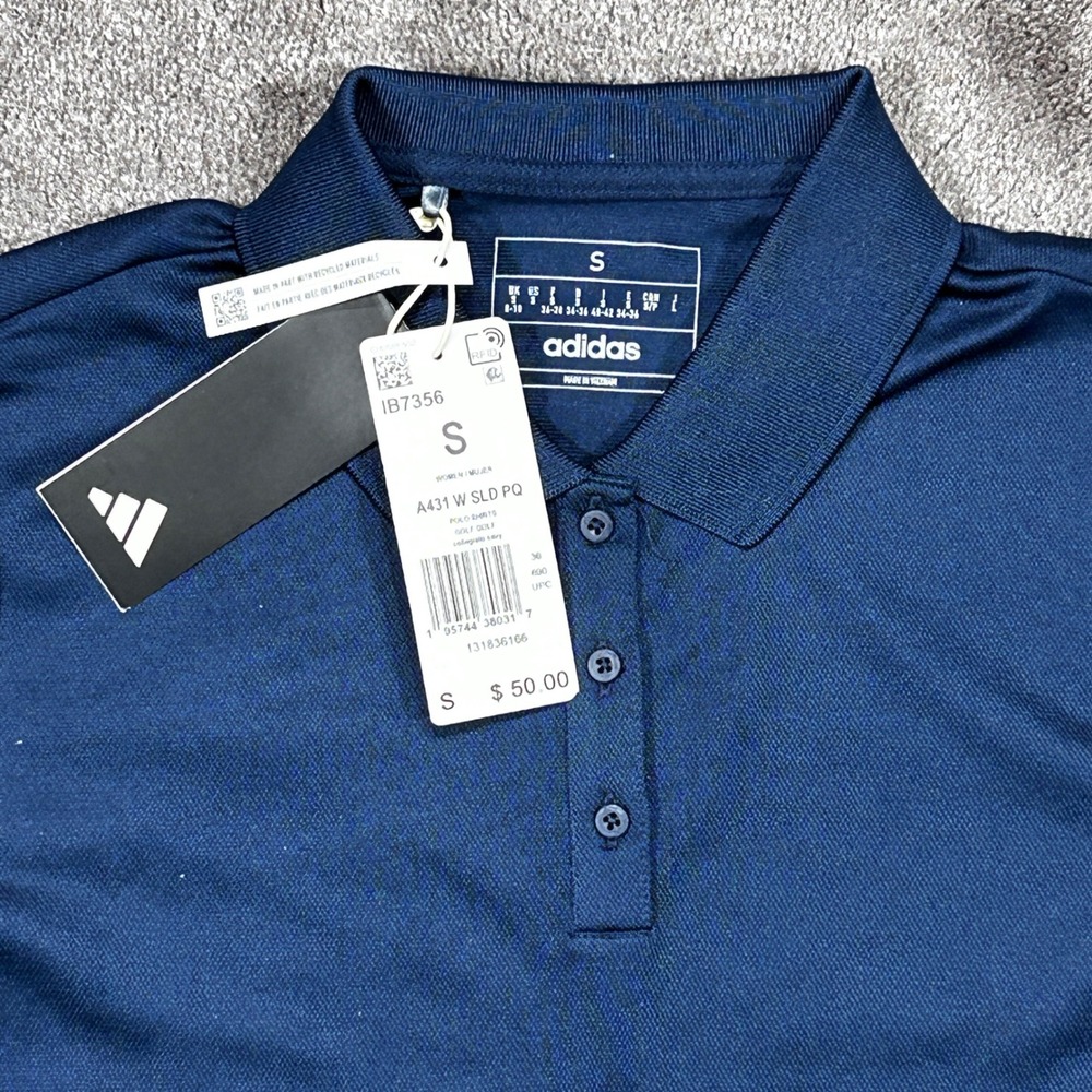 NWT Adidas Women Size Small Light Weight Golf Polo Shirt‎ Navy Blue Short Sleeve